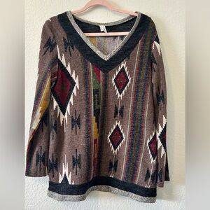 Multicolor V-Neck Patterned Sweater